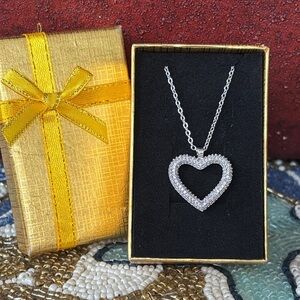 Brand New Silver Tone Open Heart Pendant 18" Necklace Sparkling Cubic Zirconia